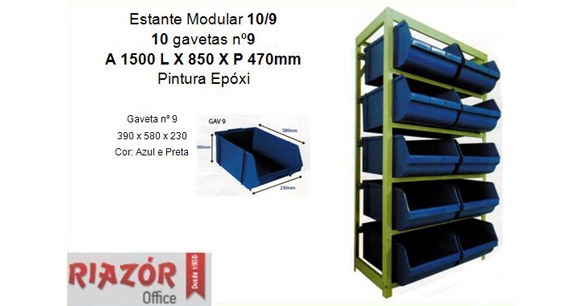 Estante com gavetas plsticas modular Bin 10/9