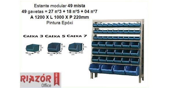 Estante com gavetas plsticas modular Bin 49 mista