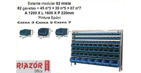 Estante com gavetas plsticas modular Bin 82 mista